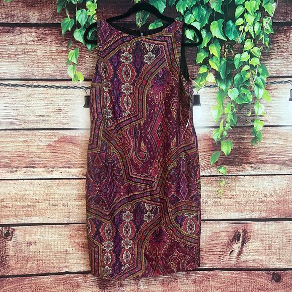 Lauren Ralph Lauren 100% Silk Paisley Midi Dress Sz 8 Floral Boatneck Shift NWT - Picture 1 of 4